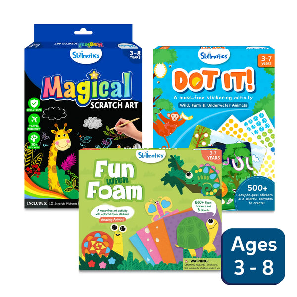 Skillmatics Foil Fun & Dot It Animals Theme Bundle, Art & Craft Kits, DIY  Activities for Kids