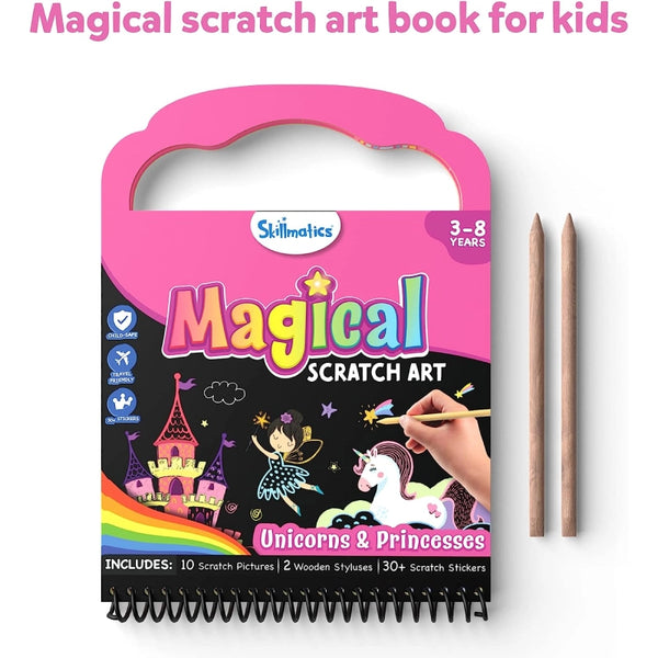 Travel Friendly Magical Scratch Art Book: Unicorns & Princesses (ages 3-8)